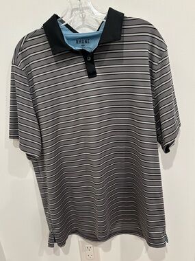 Rhône Polo Shirt Black Grey Striped Mens XL Golf Performance Stretch Flex Casual